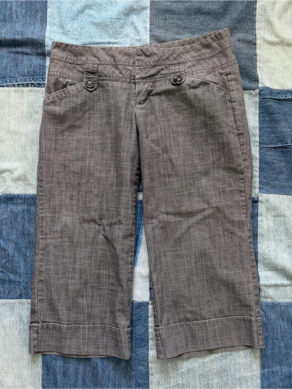 VTG Y2K Vanity Low rise wide leg capri pants grey buttons size 3
